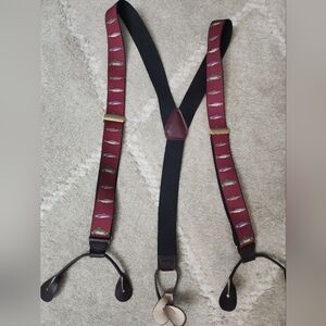 Men's Burgundy and Black Suspenders Fish Fishing Trout